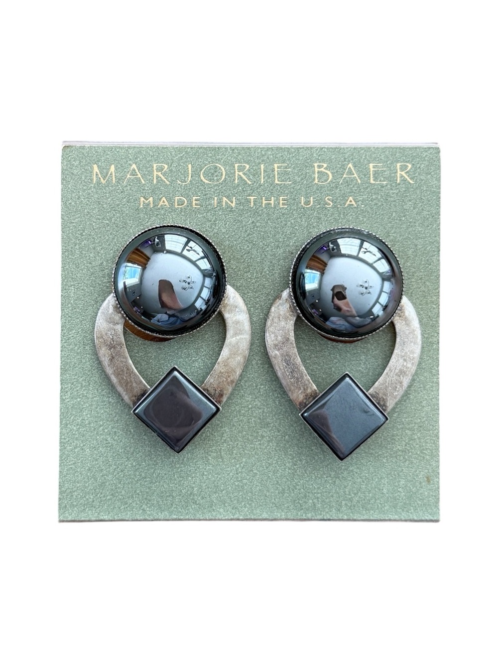 Vintage 1990s Marjorie Baer Geometric Clip On Earrings Made in USA